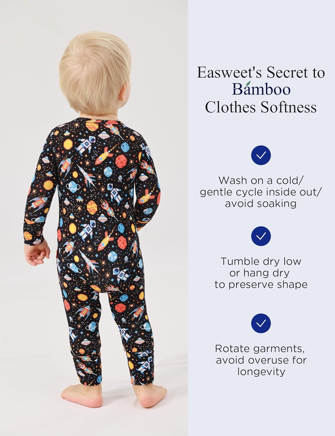EASWEET Bamboo Viscose Zipper Baby Pajamas