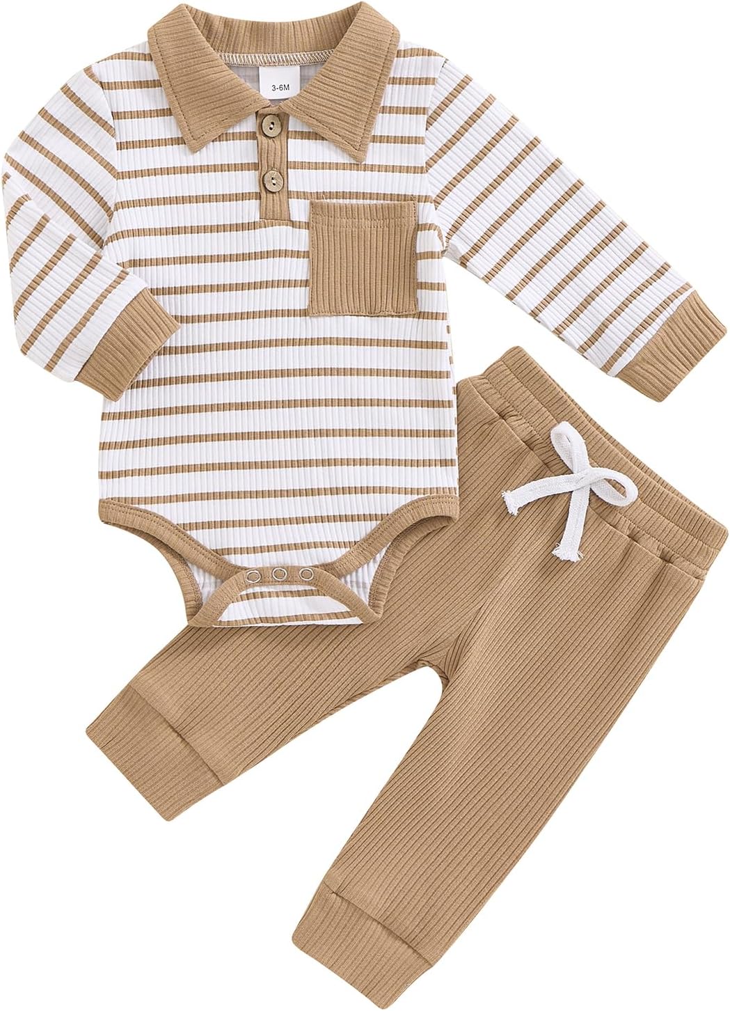 Molgkyo Newborn Baby Boy Romper Pants Set Ribbed Striped FallWinter Outfits