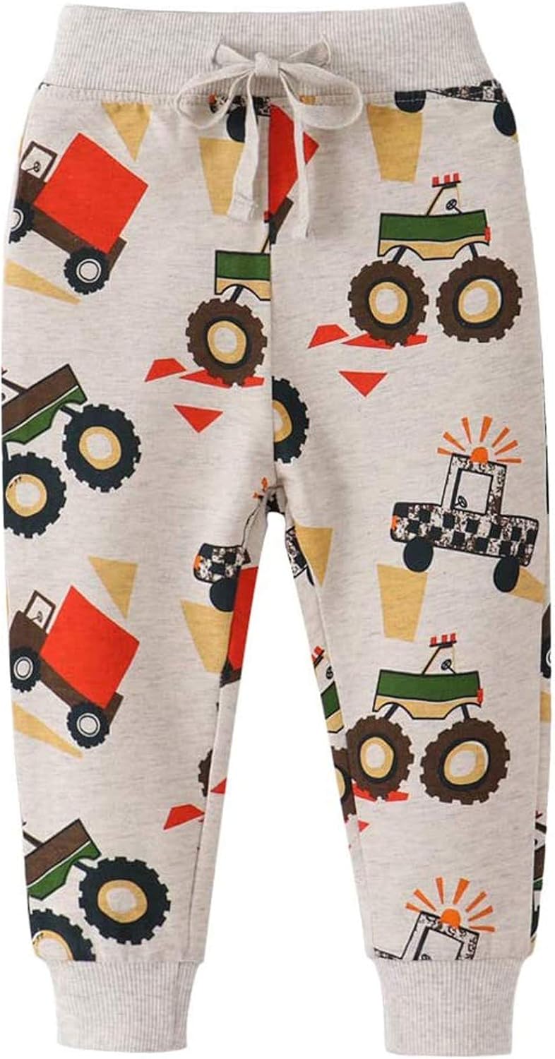 Dinosaur Car Animal Print Drawstring Elastic Jogger Pants for Boys