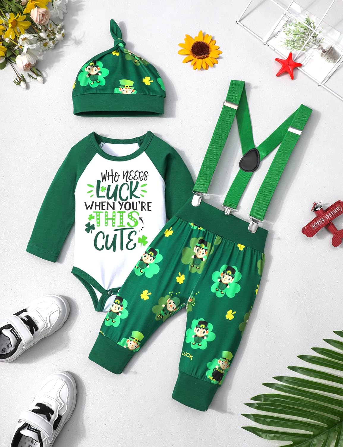 Queenstyle St Patricks Day Baby Boy Outfit 3Pcs Set
