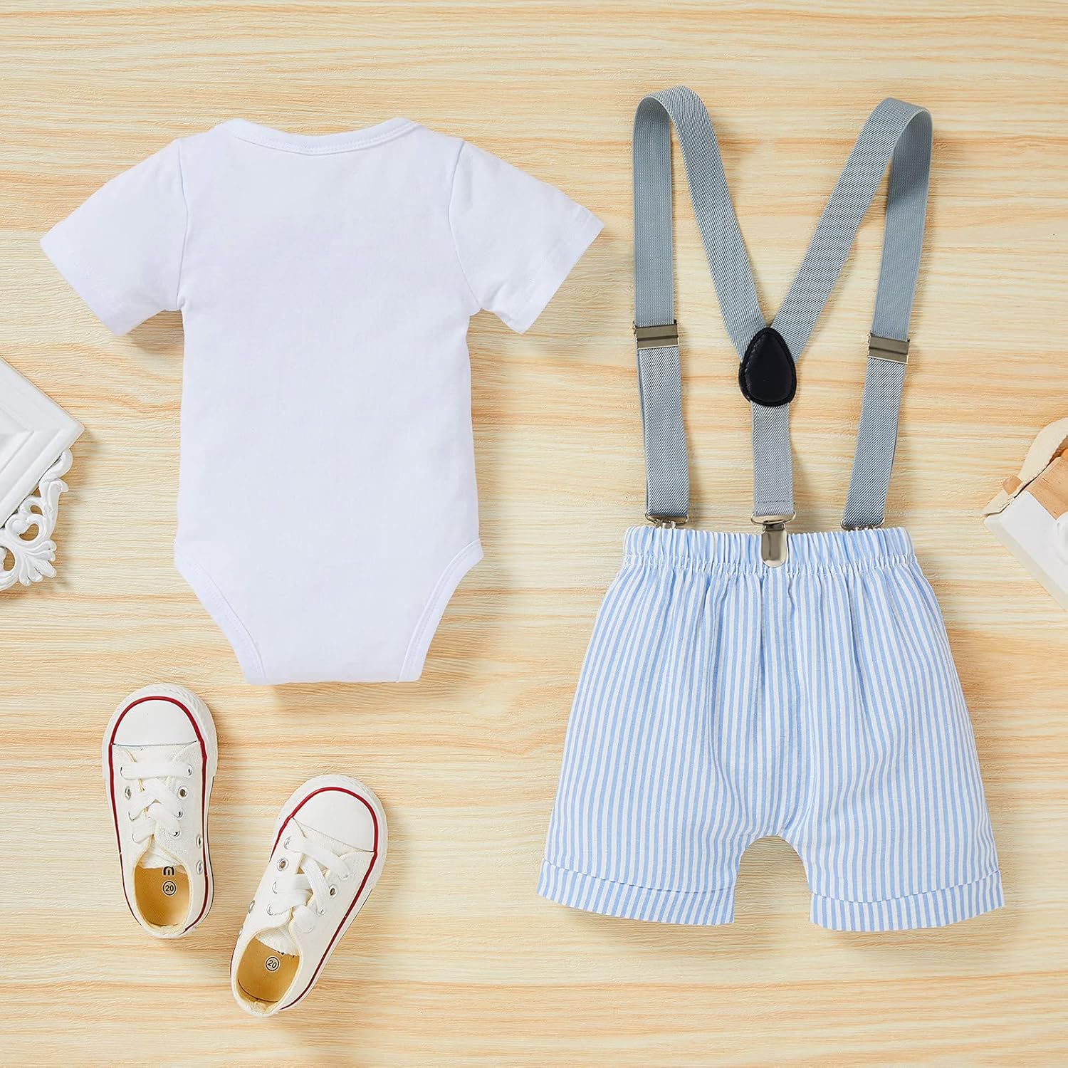 GRNSHTS Baby Boy First Birthday Bow Tie Romper Set