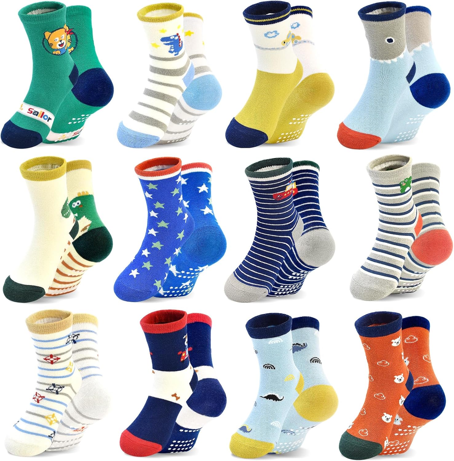 Safest Non-Slip Toddler Socks with Cartoon Grip