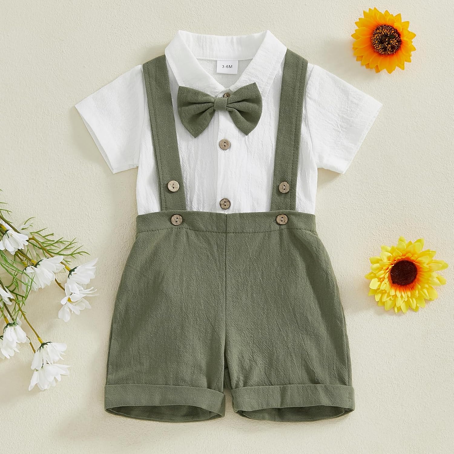 Summer Baby Boy Formal Suit with Bowtie and Suspenders 2Pcs Set