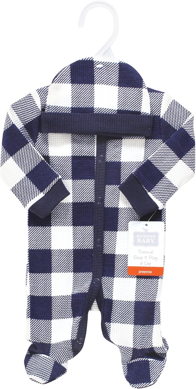 Hudson Baby Unisex Thermal Cap Navy Plaid