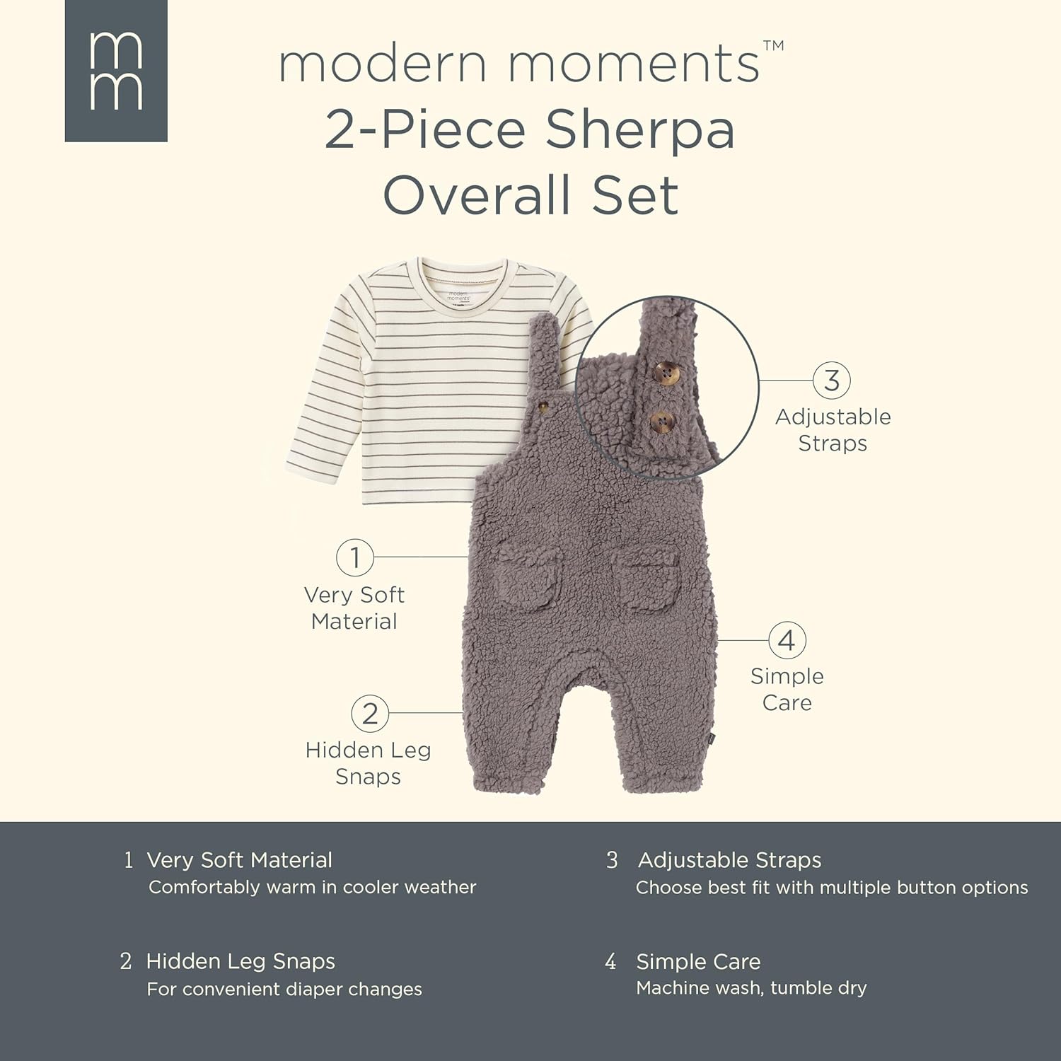 Modern Moments by Gerber Baby Microplush Overall Set - Cozy and Stretchy