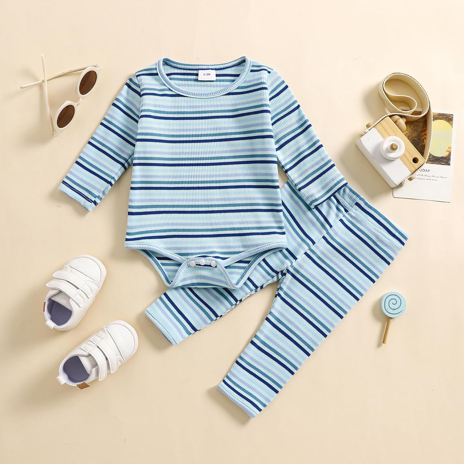 Emmababy Fall Striped Romper Set for Baby