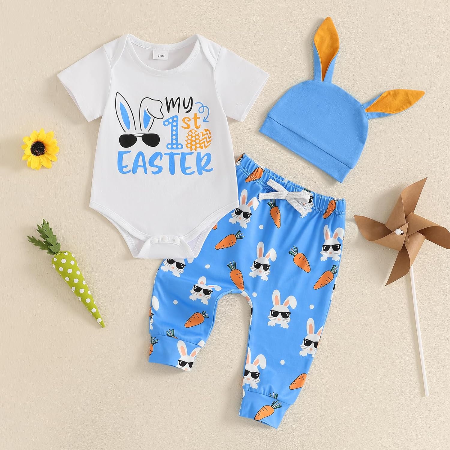 Easter Baby Boys Wall-E Carrot Letter Print Romper Set