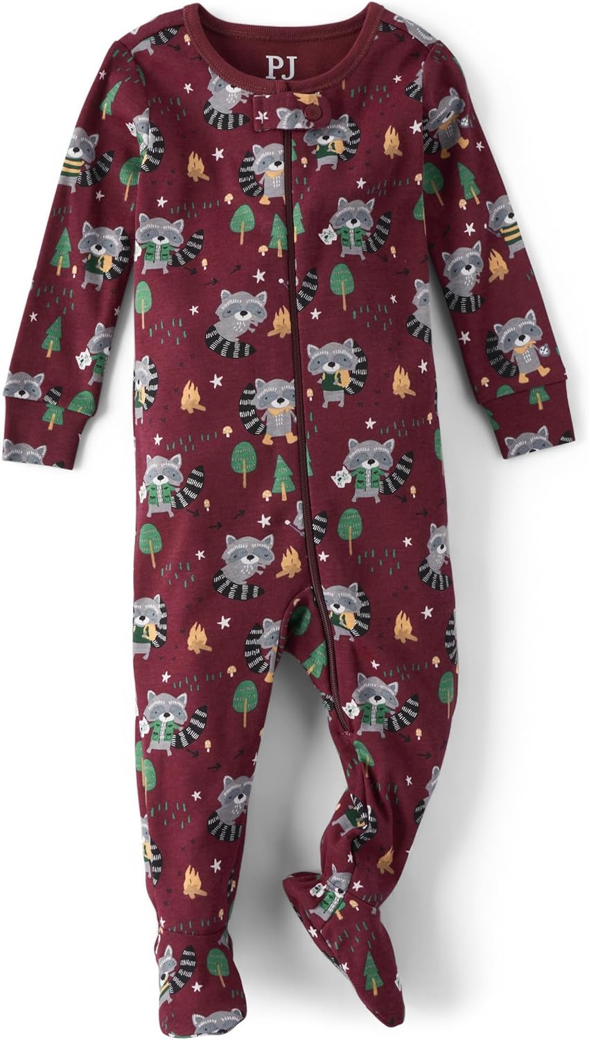 The Childrens Place Baby Boys Cotton Zip Front Pajama with Raccoon Print