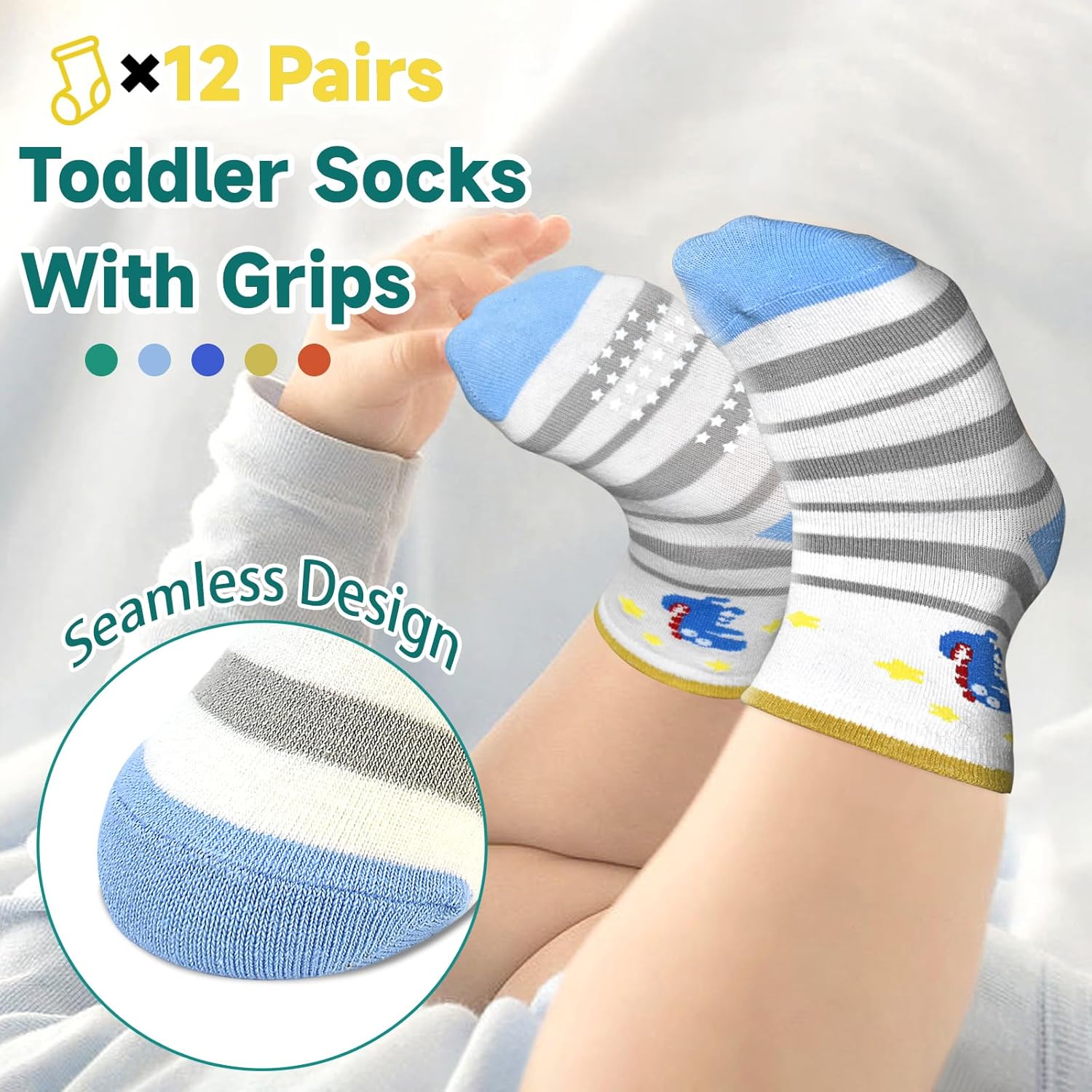 Safest Non-Slip Toddler Socks with Cartoon Grip