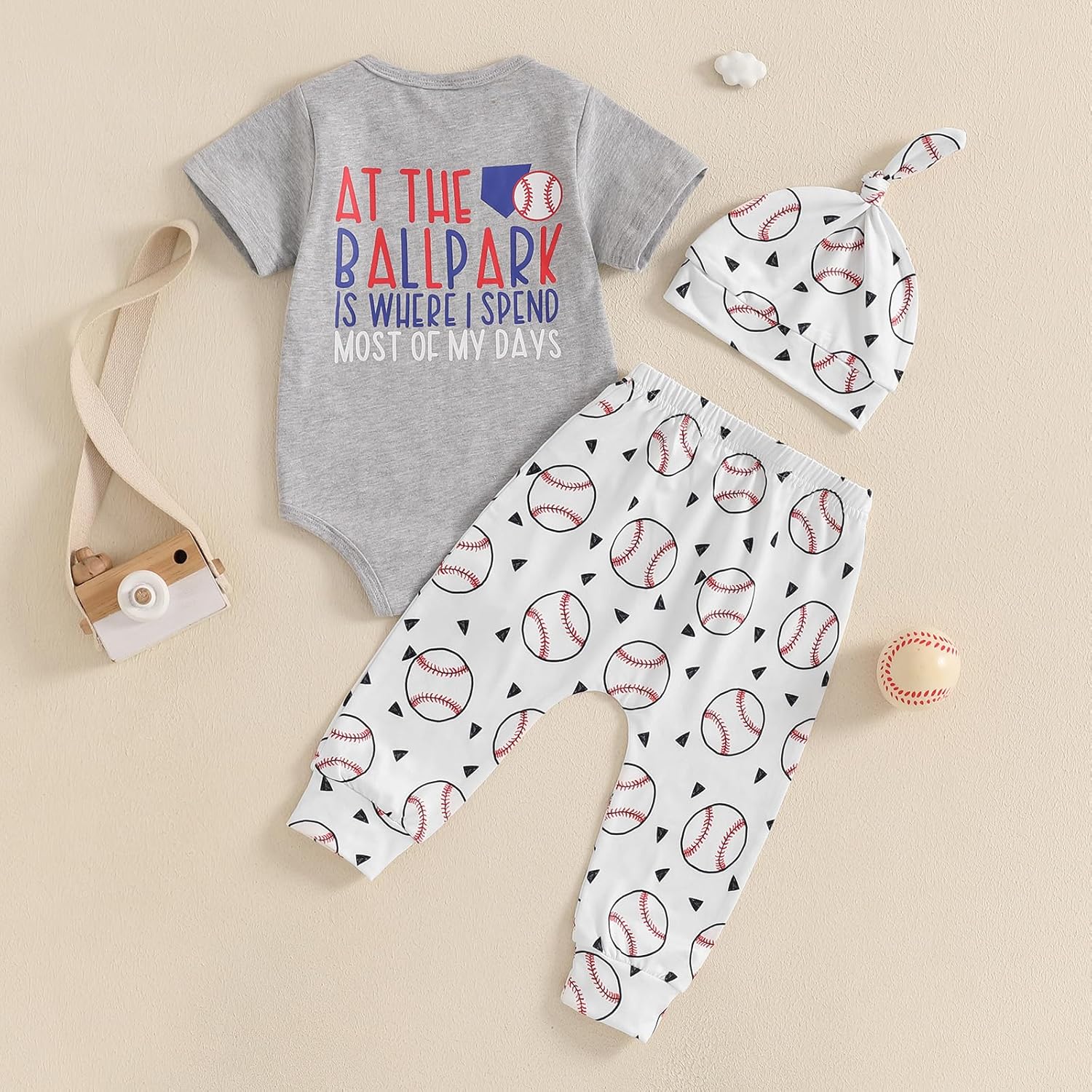 Lamuusaa Newborn Baby Boy Baseball Outfit Set
