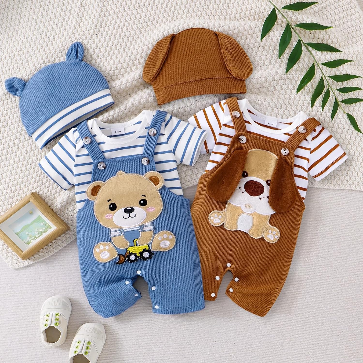 Sturdy Soft Nap Time romper shorts and hat set for babies