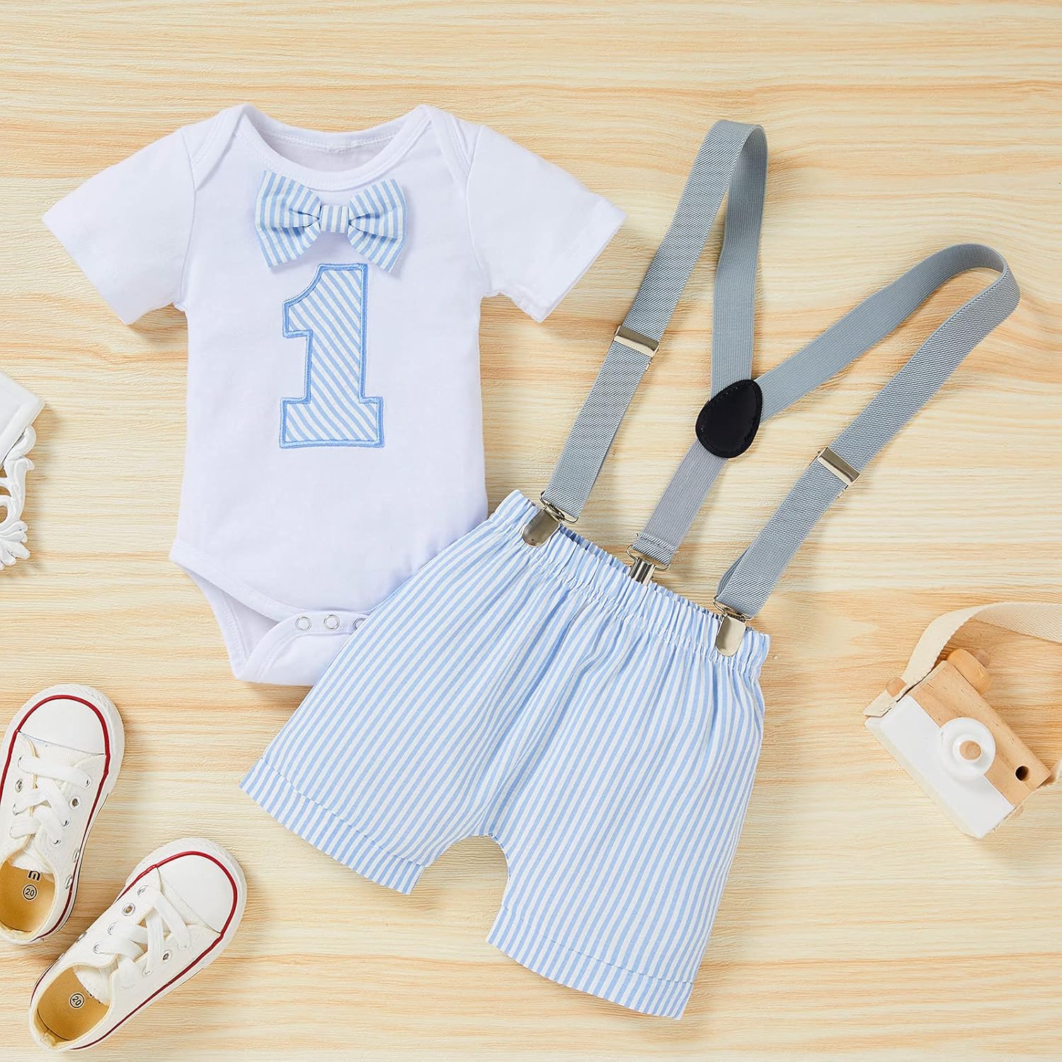 GRNSHTS Baby Boy First Birthday Bow Tie Romper Set