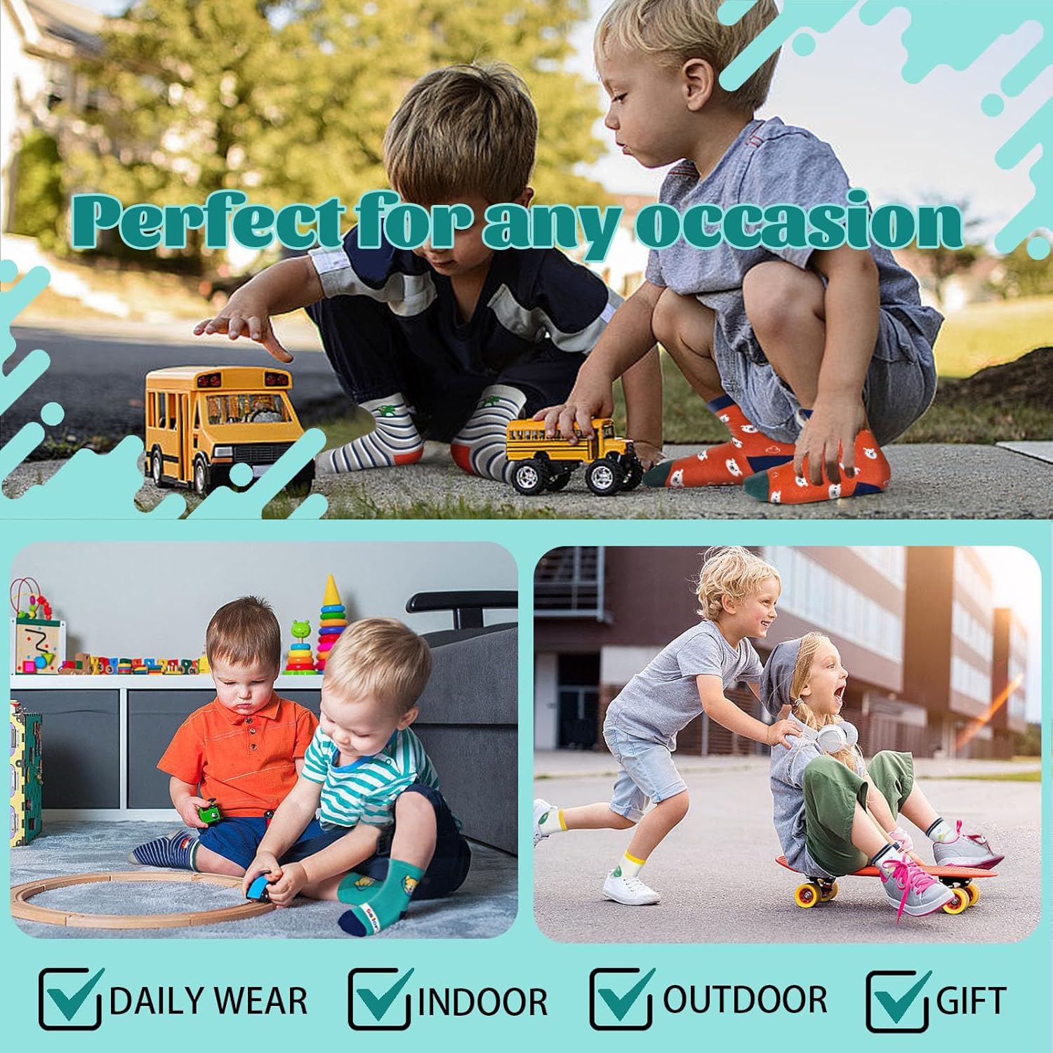 Safest Non-Slip Toddler Socks with Cartoon Grip