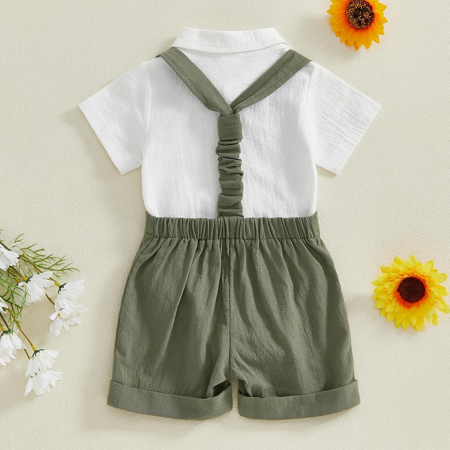 Summer Baby Boy Formal Suit with Bowtie and Suspenders 2Pcs Set