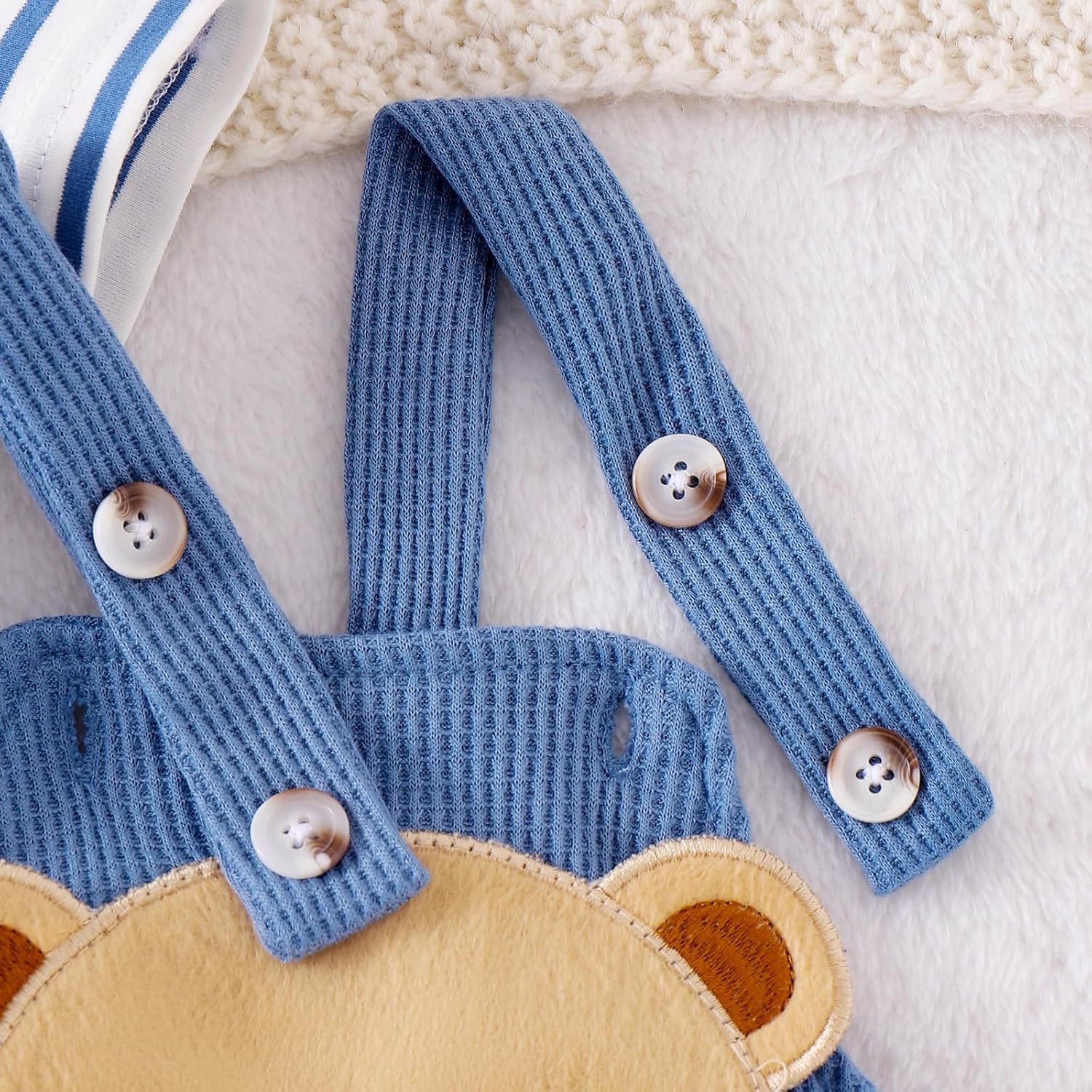 Sturdy Soft Nap Time romper shorts and hat set for babies