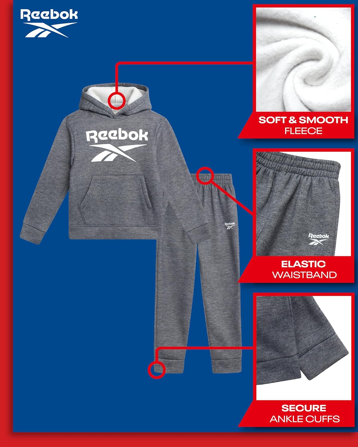 Reebok toddler boys fleece sweatshirt and jogger set