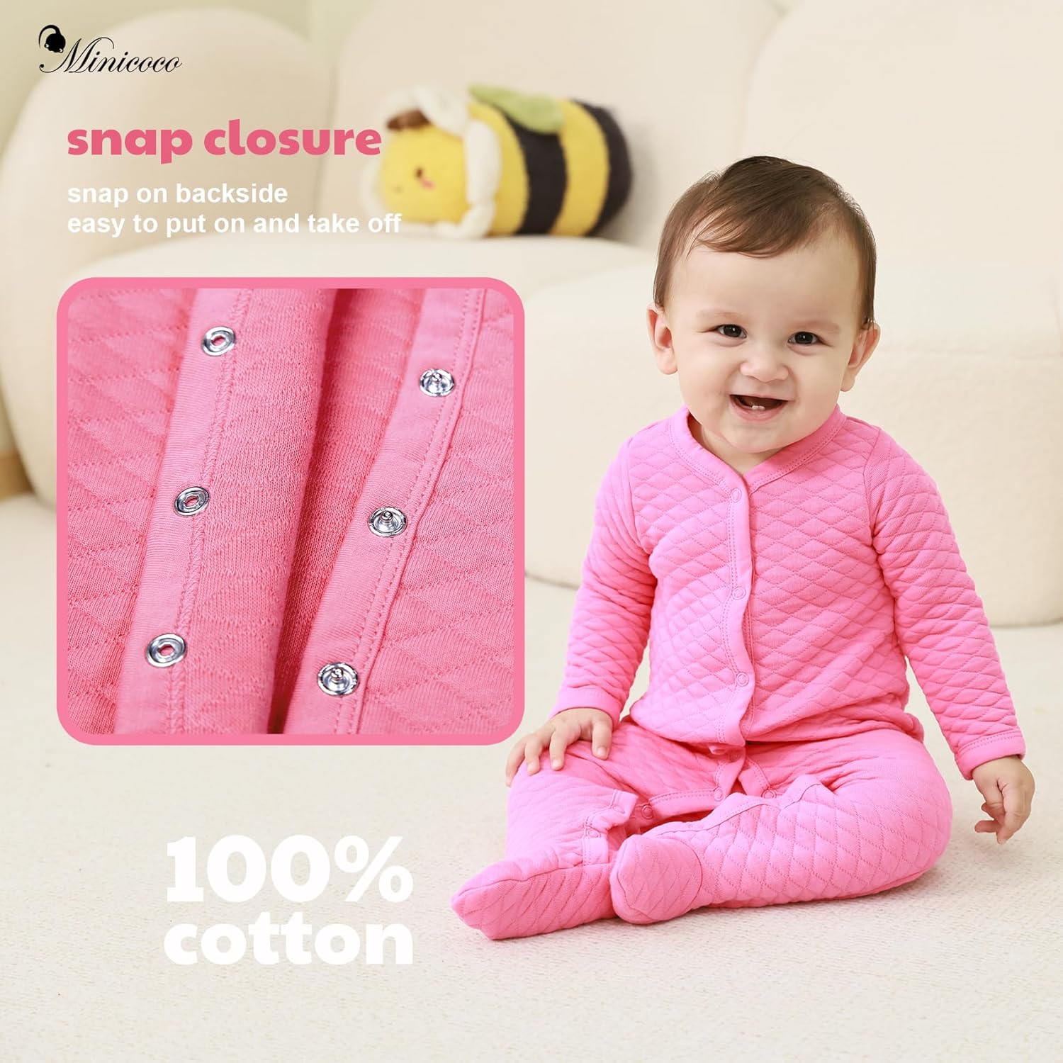 Minicoco Unisex Baby Footie Jumpsuit for Autumn Winter