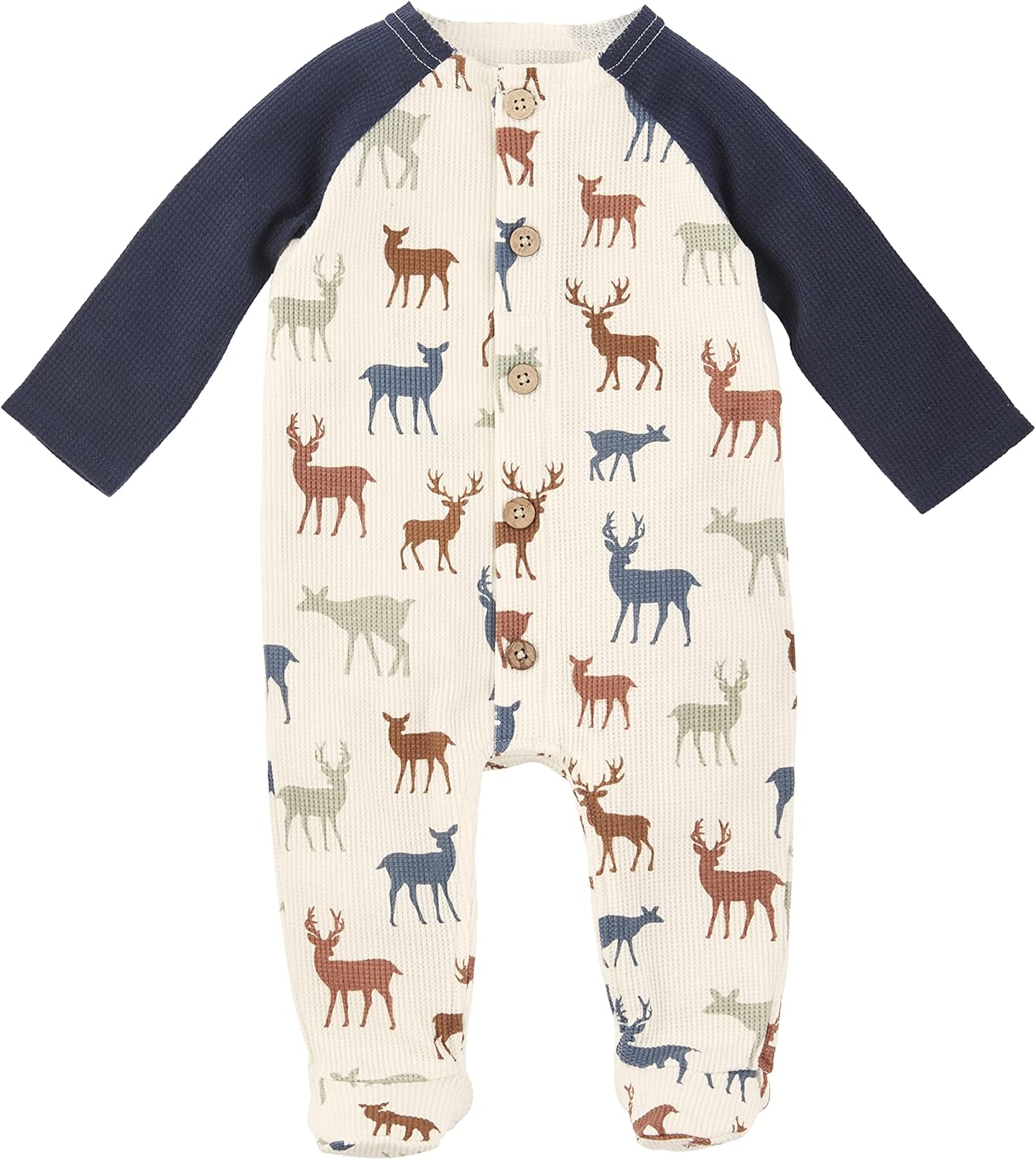 Mud Pie Baby Boys Cream Footed Deer Print Sleeper